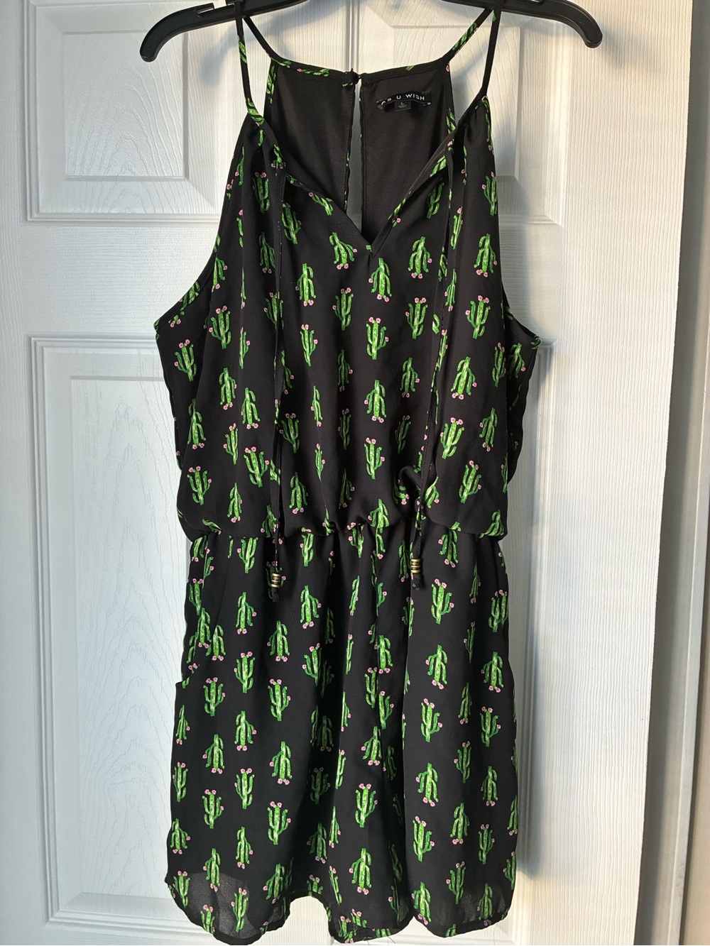 As U Wish Black Cactus Print Romper with Spaghetti Straps